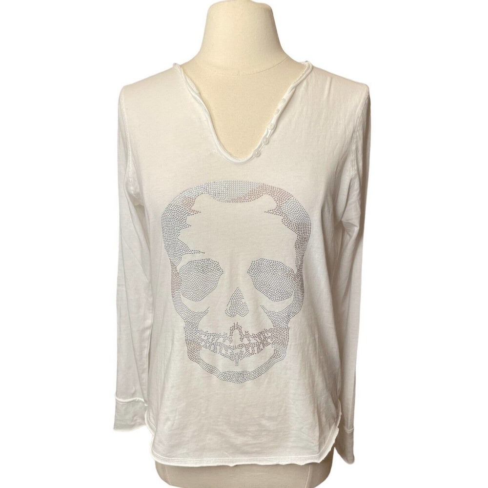 ZADIG & VOLTAIRE NWT Tunisien Camo Strass Skull Henley Shirt Medium White